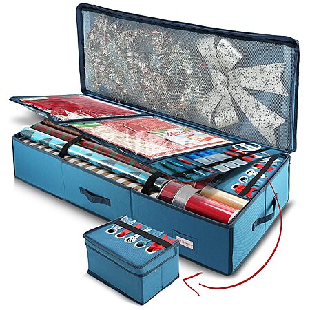 $14.93*:Hearth & Harbor Wrapping Paper Storage Bag – Christmas Gift Wrap Organizer, Holds up to 26 Rolls, Blue