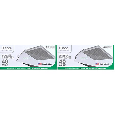 2-Pack 40-Count Mead Security Tinted #10 Envelopes