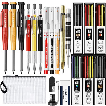 22-Piece Professional Wood Pencil Set w/ 60-Refills, Sharpener & Tools
