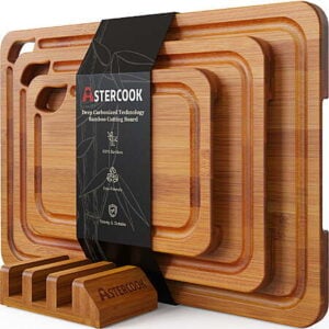 4-Pc Astercook Bamboo Cutting/Charcuterie Board Set (Assorted Sizes w/ Stand)