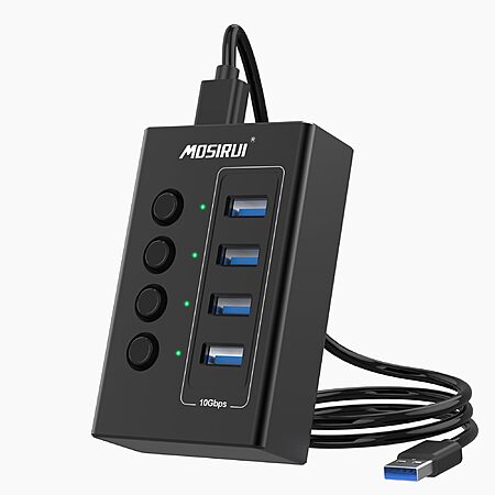 4-Port Aluminum USB Hub 4× 10Gbps USB 3.2 Data Ports w/ Independent Switches $10 shipped Amazon Prime