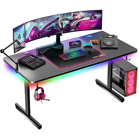 55" GTPLAYER Carbon Fibre Gaming Computer Desk w/ LED Lights