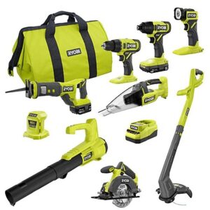 9-Tool RYOBI ONE+ 18V Cordless Combo Kit w/ 1.5Ah & 4Ah Batteries, Charger & Bag