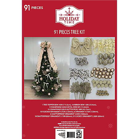 91-Piece Holiday Time Champagne Christmas Tree Decorating Kit $17 + Free S&H w/ Walmart+ or on $35+