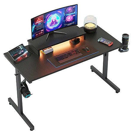 Bestier 42" PC Computer Gaming Desk with LED Lights & Monitor Stand & Headphone Hook & Cup Holder, Black $59