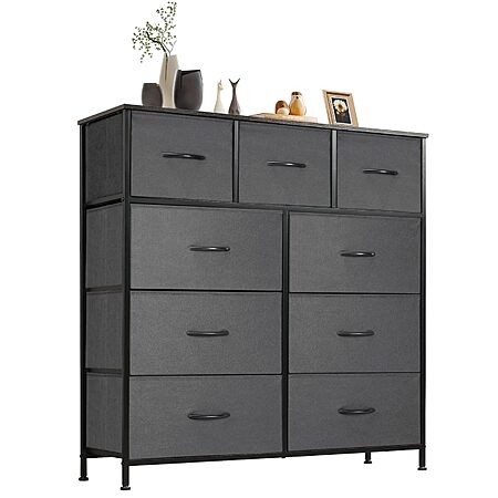 DUMOS 9 Drawer Fabric Bin Dresser (39.4" x 39.4" x 11.8", Grey)