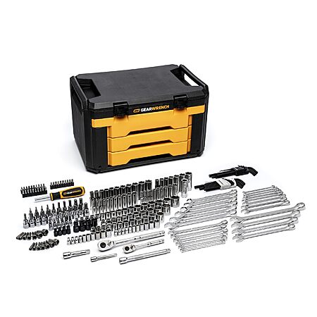 GEARWRENCH Mechanics Tool Set in 3 Drawer Storage Box, 232 Pc, 1/4 in and 3/8 in Drive, Metric/SAE | GW72LLCBMTS $156.24