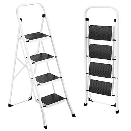 HBTower 4-Step Folding Ladder Anti-Slip Stool (330 lbs capacity, White)