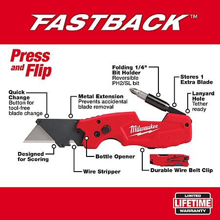 Milwaukee FastBack 2 PACK Folding 6-in-1 Utility Knife Set Red 2 pc $19.99