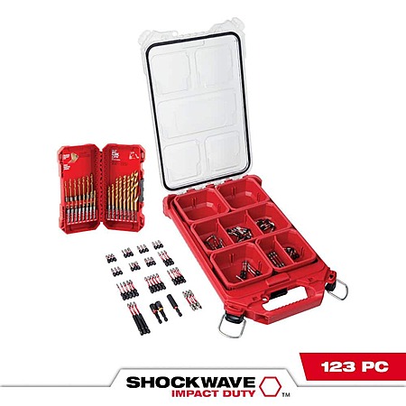 Milwaukee SHOCKWAVE Impact Duty Alloy Steel Screw Driver Bit Set with PACKOUT Case with Titanium Drill Bit Set (123-Piece), $54.97, FS, Home Depot