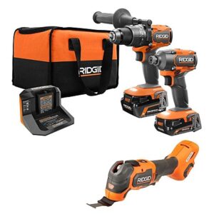 RIDGID 18V Brushless: 1/2" Hammer Drill + 1/4" Impact Driver + Multi Tool & More
