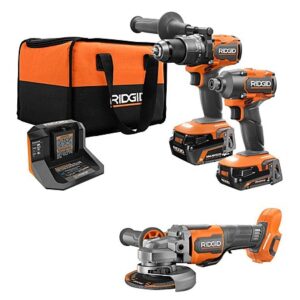Ridgid 18V 2-Tool Hammer Drill Impact Driver Combo Kit w/ 4-1/2" Angle Grinder
