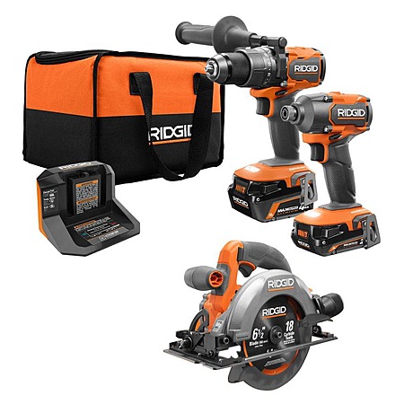 Ridgid 18V 2-Tool Hammer Drill Impact Driver Combo Kit w/ 6-1/2" Circular Saw