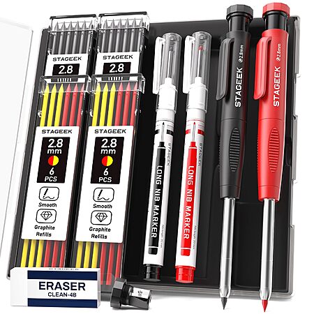 STAGEEK Mechanical Carpenter Pencil Set w/ Sharpener, Refills & Pouch (Various)