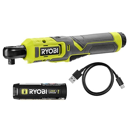 Select Home Depot Stores: 3/8" RYOBI Ratchet Kit w/ 2.0 Ah Battery & USB Cable
