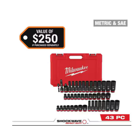 Select Stores: 43-Pc Milwaukee Shockwave 3/8" SAE/Metric 6 Point Impact Socket Set
