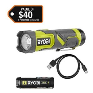 Select Stores: 600-Lumen RYOBI LED 3-Mode Flashlight w/ 2.0 Ah Battery & Cable