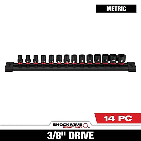 14-Piece Milwaukee SHOCKWAVE 3/8" Drive Metric 6-Point Impact Socket Set