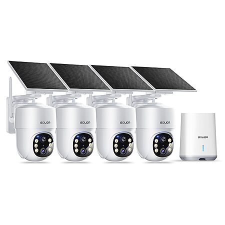 4-Ct SOLIOM 5MP Solar Wireless 5G Outdoor Security Cameras w/ 360° Tracking