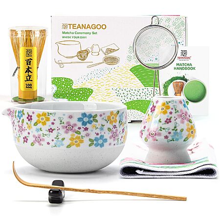 7-Piece TEANAGOO Matcha Tea Whisk Set (White&Flower)