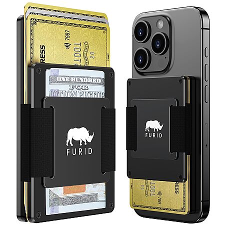 Furid Magnetic Card-Wallet w/ Cash Strap (Compatible w/ Apple MagSafe, Black)