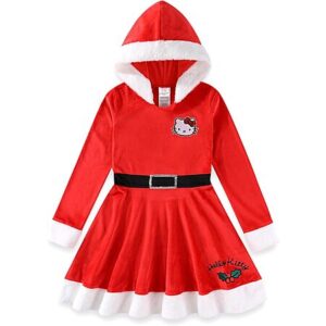 Hello Kitty Sanrio Girls Christmas Holiday Long Sleeve Hooded Santa Dress for Big Kids Red $9.99. Size 4 - 12
