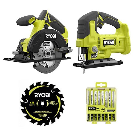 ONE+ 18V Cordless 2-Tool Combo Kit with 5-1/2 in. Circular Saw and Jig Saw (Tools Only) with Extra Blades $84.99