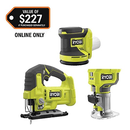 ONE+ 18V Cordless 3-Tool Combo Kit with Jig Saw, Router and Random Orbit Sander (Tools Only) $129