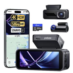 Pelsee P1 Pro 4K Front & 1080p Rear Dash Cam w/ STARVIS 2 Sensor