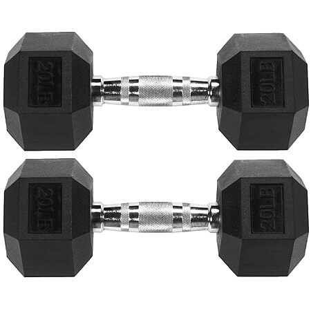 Signature Fitness Rubber Encased Hex Dumbbell (20LB Pair)