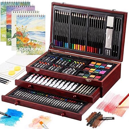 194-Piece Cool Bank Deluxe Art Set (Crayons, Oil Pastels, Acrylic Paints & More)