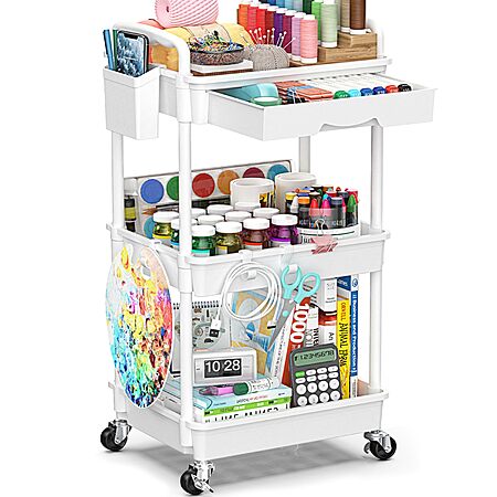 3-Tier SUNALLY Rolling Storage Cart w/ Removable Drawer