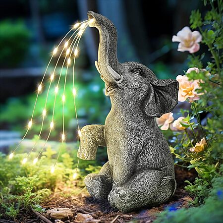 GIGALUMI Solar Watering Elephant Statue Garden Decor $10.49 + Free Shipping w/ Prime or on $35+
