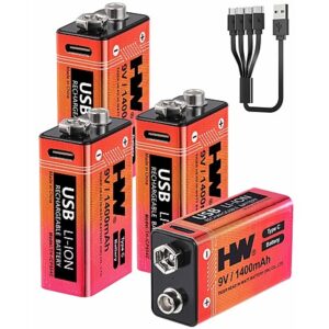 Prime Members: 4-Pack HW 9 Volt 1400mAh Rechargeable Lithium Batteries