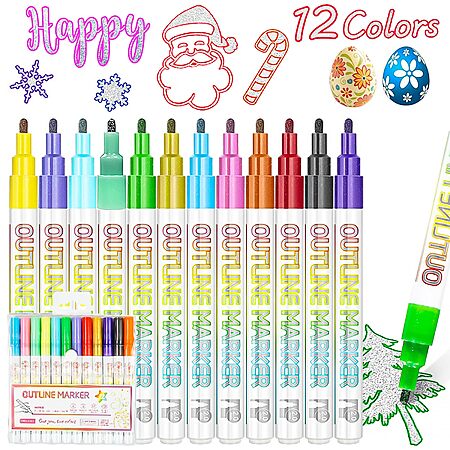 12-Colors JZILU Double Line Outline Glitter Metallic Gel Pen Markers Set $4.49 + Free Shipping w/ Prime or on $35+