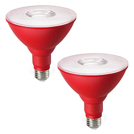 2-Pk EDISHINE PAR38 18W Red LED Outdoor Floodlight E26 Bulbs