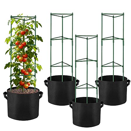 4-Pk 48" NNG Tomato Cages w/ 10-Gallon Grow Bags