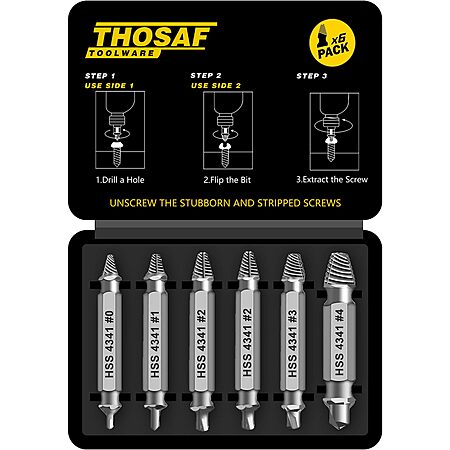 6-Pc THOSAF Damaged Screw Extractor Set