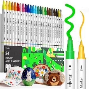 JusArt Dual Tip Acrylic Paint Pen Markers Sets (White Barrel- 24 Colors) $6.99 + Free Shipping w/ Prime or on $35+