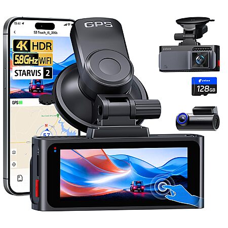 Pelsee S3 Touch 4K Front & 1080p Rear 30fps Dash Cam w/ STARVIS 2 Sensor