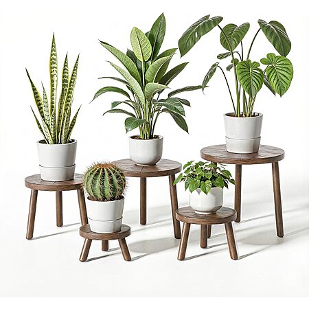 5-pk Delma Indoor Wood Plant Stands (Dark Brown or Light Brown)