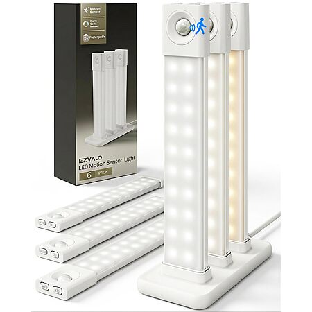 6-Pk EZVALO 8" Rechargeable LED Under Cabinet Motion Lights