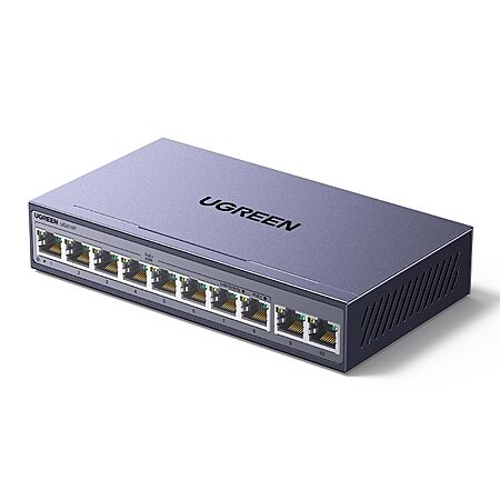 Prime Members: UGREEN 10-Port PoE Switch 1000Mbps 8 PoE+@60W + 2 Gigabit Uplink