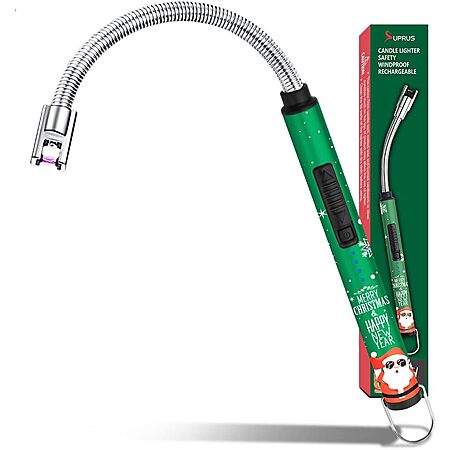 SUPRUS Rechargeable Electric Arc Lighter w/ 360° Flexible Neck & Triple Safety (Christmas Green) $2.99 + Free Shipping w/ Prime or on $35+
