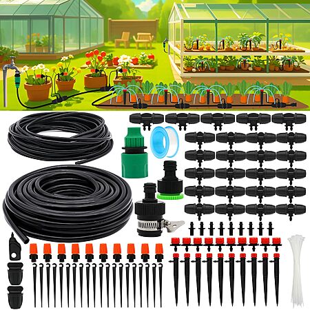 100' PETUOL Drip Irrigation Kit w/ Adjustable Nozzles