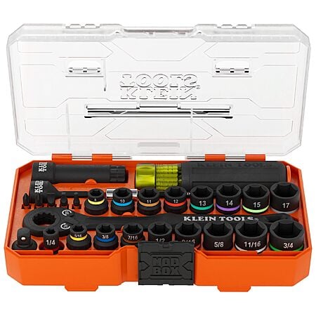 28-Pc Klein Tools KNECT Essential Pass Through SAE Metric Impact Socket Set