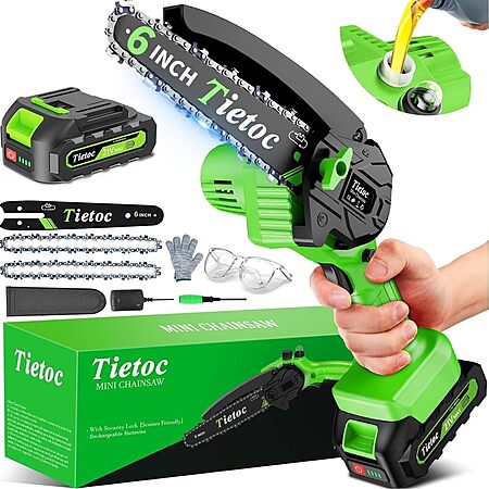 6" Tietoc Mini Electric Cordless Chainsaw w/ Battery & Charger