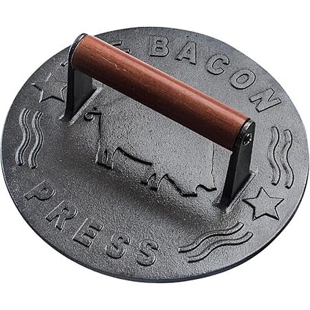 7" Bellemain Heavy-Duty Cast Iron Bacon / Burger Press w/ Wooden Handle