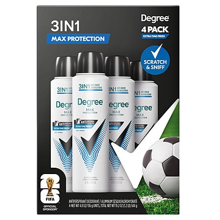 Costco - Degree Men's Max Protection 3 in 1 Fresh Dry Spray, 4.8 oz, 4-pack $3.97 YMMV in store only