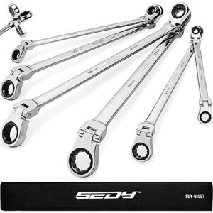 Extra Long Flex-Head Ratcheting Wrench Set, Anti-Slip 6-Piece Double Box End Wrench Set, 72-Teeth, Metric 8-19mm, CR-V Steel Wrench with Rolling Pouch $32.99